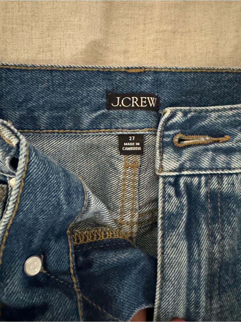 J. Crew Straight-Leg Blue Jeans with dark brown Side Stripe - Picture 2 of 3